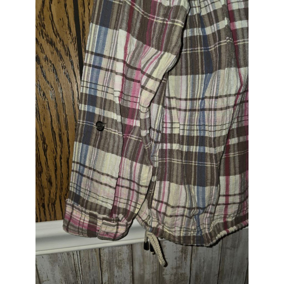 Women's Christopher & Banks Plaid Button Down Shirt L Brown Pink - Picture 4 of 5